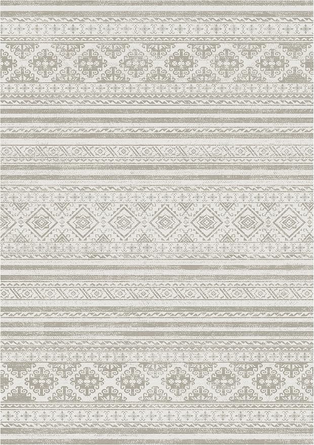 Washable Area Rugs 5' x 7' - 1/6 Thick - Moroccan-Inspired -Stain & Water Resistant Non-Slip - Resistant Rug for Living Room, Bedroom, Nursery, Pet & Child Friendly (Grey)