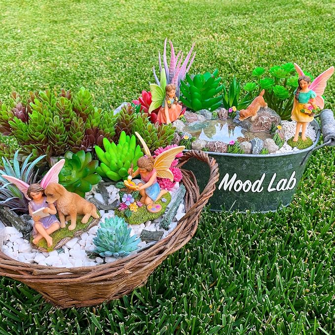 Mood Lab Fairy Garden Decor Figurines - Decorative Resin Pond Statues (5 Pieces) for Indoor & Outdoor Decor