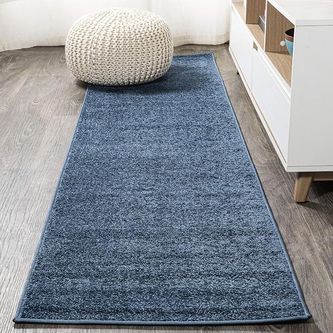JONATHAN Y Haze Solid Low-Pile Navy Runner Rug 2x8, Coastal,Bohemian,Minimalist,Classic, Easy-Cleaning for Living Room,Bedroom,Kitchen,Pet Friendly,Non-Shedding (SEU100C-28)