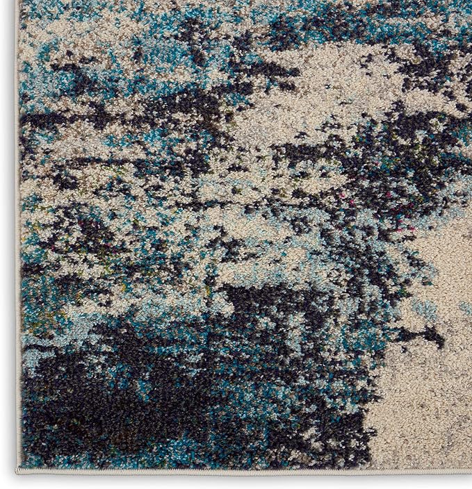 Nourison Home Celestial Modern Abstract Ivory/Teal Blue 2'2" x 12' Area Rug, Easy Clean, Non Shedding, Bed Room, Living Room, Dining Room, Kitchen (2x12)