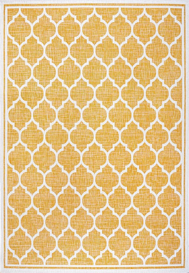 JONATHAN Y Moroccan Trellis Indoor Outdoor Area Rug 9X12 Yellow/Cream, Trebol Textured Weave for Backyard, Patio, Porch, Easy-Cleaning, High Traffic, Pet-Friendly, Non-Shedding (SMB109F-9)