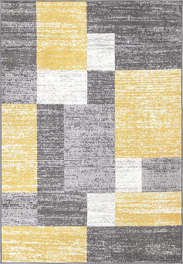 Rugshop Geometric Boxes Oslo Modern Non-Shedding Area Rug Yellow 5' x 7' | Rectangular, Size 5' x 7', Living Room, Bedroom, Dining Room, Home Office, Kitchen, Entryway, Hallway, Nursery, Kids Room