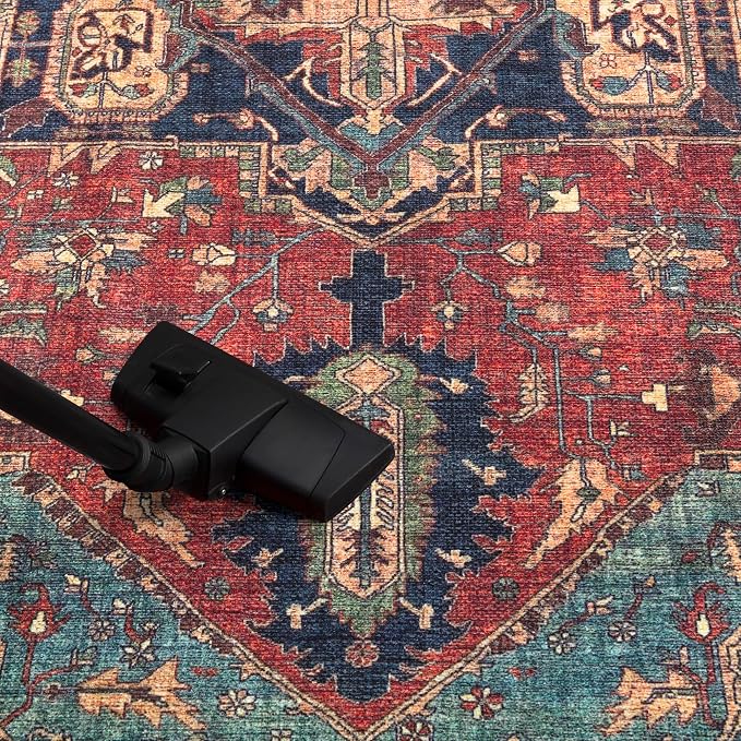 Keen Home Design Vintage Washable Area Rug, Non-Slip Low Pile, 4x6 | Machine Washable Cotton Chenille, 0.25In Low Pile, Rubber Non-Slip Back; Kitchen, Entryway, Bedroom, Dining Room