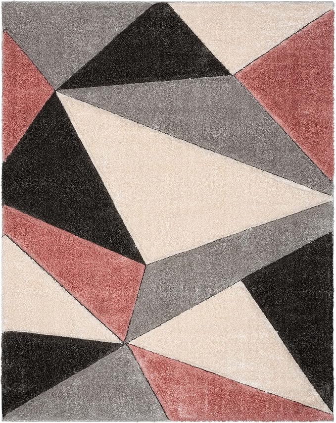 Well Woven Walker Pink Triangle Boxes Thick Soft Plush 3D Textured Shag Area Rug 4x6 (3'11" x 5'3")