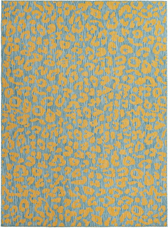 Unique Loom Outdoor Safari Collection Area Rug - Leopard (7' 10" x 11' Rectangle, Blue Yellow/ Blue)