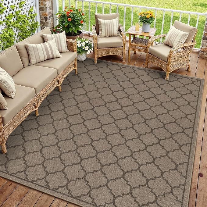 PureCozy 8x10 Geometric Figure Easy Jute Area Rug for Living Room Large Scalloped Washable Indoor Outdoor Carpet Farmhouse Patio Office Mat Geometric Non Slip Black Carpet for Backyard Dining Room