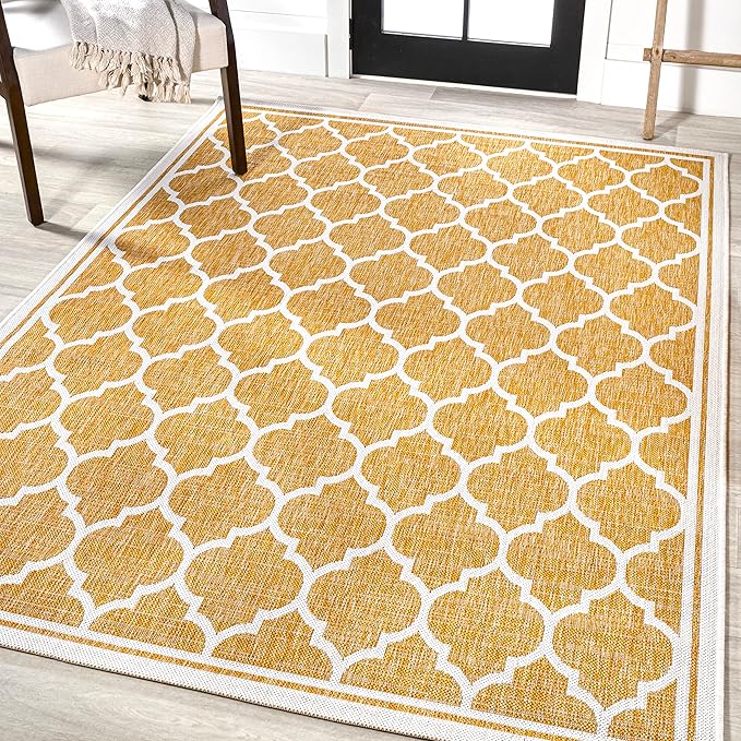 JONATHAN Y Moroccan Trellis Indoor Outdoor Area Rug 3X5 Yellow/Cream, Trebol Textured Weave for Backyard, Patio, Porch, Easy-Cleaning, High Traffic, Pet-Friendly, Non-Shedding (SMB109F-3)