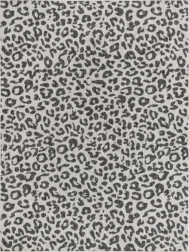 Unique Loom Outdoor Safari Collection Area Rug - Leopard (10' x 13' Rectangle, Light Gray/ Gray)