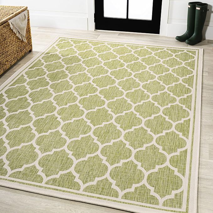 JONATHAN Y Moroccan Trellis Indoor Outdoor Area Rug 8X10 Green/Cream, Trebol Textured Weave for Backyard, Patio, Porch, Easy-Cleaning, High Traffic, Pet-Friendly, Non-Shedding (SMB109G-8)