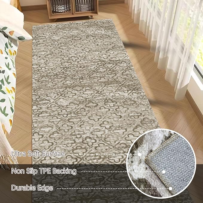 Washable Area Rugs, 2'6'' x 8' - 1/6 Thick - Stain & Water Resistant Non-Slip - Perfect Resistant Rug for Living Room, Bedroom, Nursery, Pet & Child Friendly, Vibrant Colors Rugs, Brown