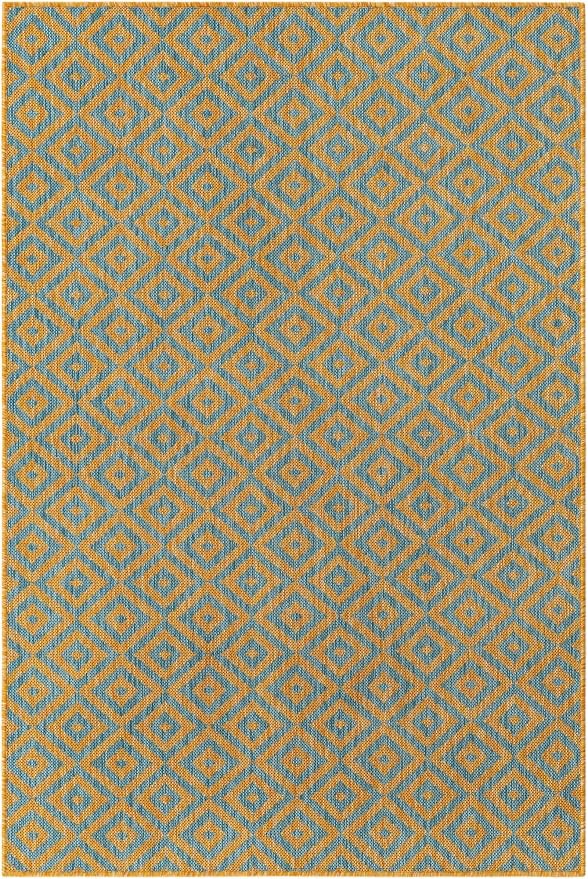 Unique Loom Jill Zarin Jill Zarin Outdoor Collection Area Rug - Costa Rica (4' 1" x 6' 1" Rectangle, Yellow and Aqua/Light Blue)