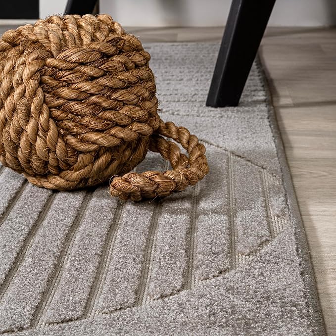 JONATHAN Y Nordby High-Low Arch Striped Gray/Cream Indoor/Outdoor Area Rug, 5x8, Contemporary, Bohemian, Transitional for Bedroom,Kitchen,Living Room,Non Shedding (SCN104C-5)