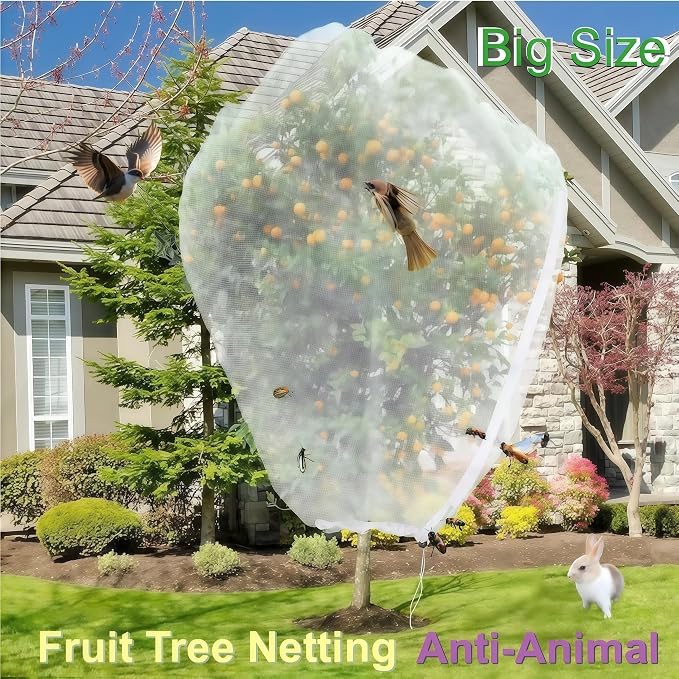Extra Large 1Pack 15×15Ft Fruit Tree Netting with Drawstring & Zipper - Reusable Plant Protection Bag, Heavy Duty PE Mesh Cover for Blueberry Bushes - Blocks Birds/Deer/Squirrels