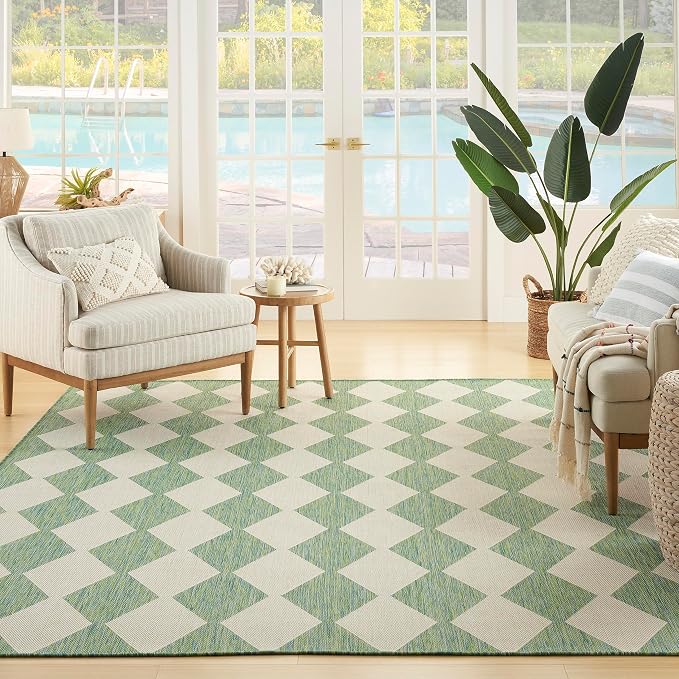 Nourison Home Positano Blue Green 6' x 9' Area Rug - Easy Clean, Non Shedding, Bed Room, Living Room, Dining Room, Kitchen (6' x 9')