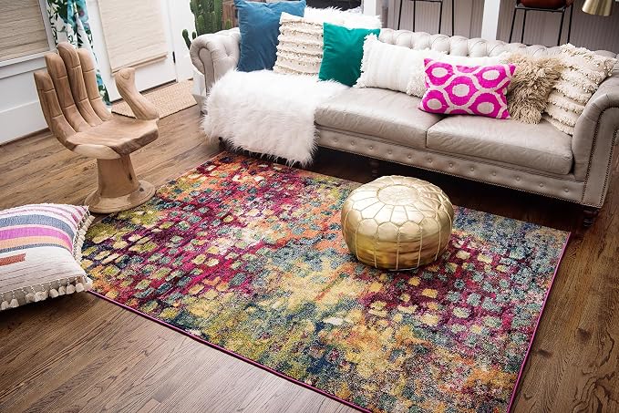 Unique Loom Jardin Collection Colorful, Vibrant, Abstract, Modern Area Rug (5' 1 x 8' 0 Rectangular, Multi/ Blue)