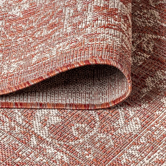 JONATHAN Y Weave Floral Indoor Outdoor Round Area Rug 5 Ft Red/Taupe, Tela Bohemian Textured for Backyard, Patio, Porch, Easy-Cleaning, High Traffic, Pet-Friendly, Non-Shedding (SMB100A-5R)