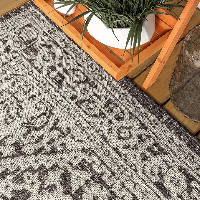 JONATHAN Y Medallion Weave Indoor Outdoor Area Rug 3X5 Gray/Black, Sinjuri Textured for Backyard, Patio, Porch, Easy-Cleaning, High Traffic, Pet-Friendly, Non-Shedding (SMB101D-3)