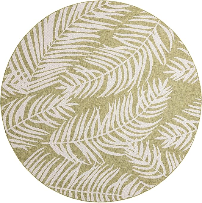 Unique Loom Outdoor Botanical Collection Area Rug - Palm (10' Round Green/Ivory)