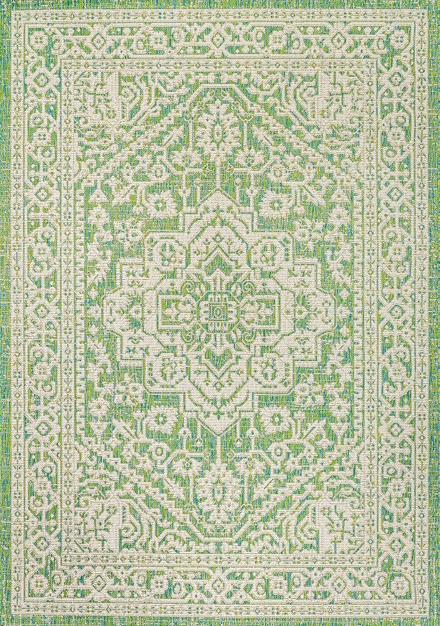 JONATHAN Y Medallion Weave Indoor Outdoor Area Rug 3X5 Cream/Green, Sinjuri Textured for Backyard, Patio, Porch, Easy-Cleaning, High Traffic, Pet-Friendly, Non-Shedding (SMB101H-3)