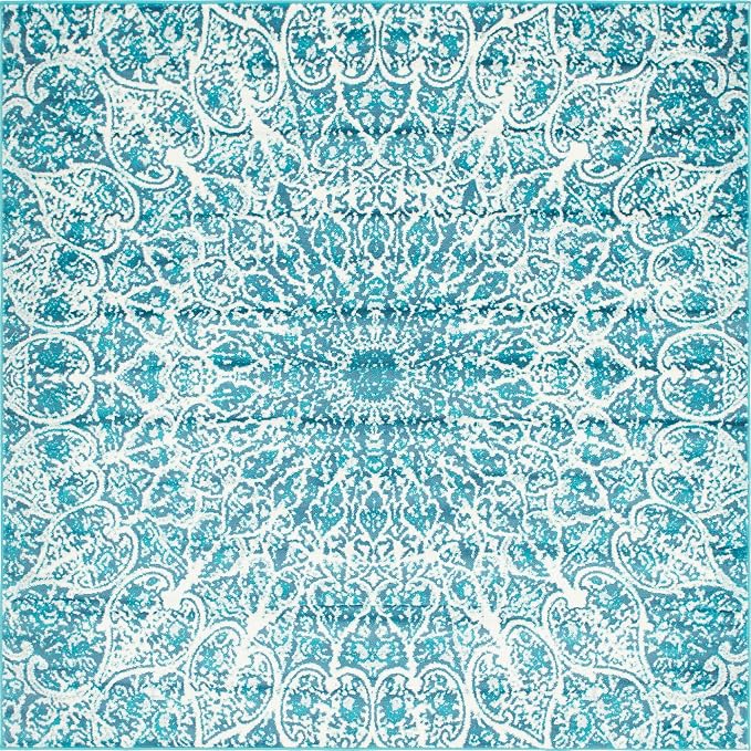 Unique Loom Sofia Collection Area Rug - Grace (8' Square, Turquoise/ Ivory)