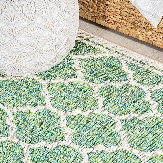 JONATHAN Y Moroccan Trellis Indoor Outdoor Round Area Rug 5 Ft Cream/Green, Trebol Textured Weave for Backyard, Patio, Porch, Easy-Cleaning, High Traffic, Pet-Friendly, Non-Shedding (SMB109I-5R)