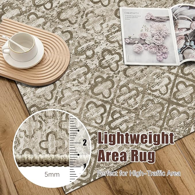 Washable Area Rugs, 9' x 12' - 1/6 Thick - Stain & Water Resistant Non-Slip - Perfect Resistant Rug for Living Room, Bedroom, Nursery, Pet & Child Friendly, Vibrant Colors Rugs, Brown