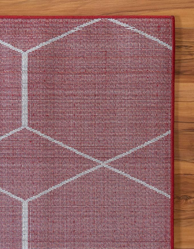 Unique Loom Trellis Frieze Collection Area Rug - Geometric (4' 1" x 6' 1", Red/ Ivory)