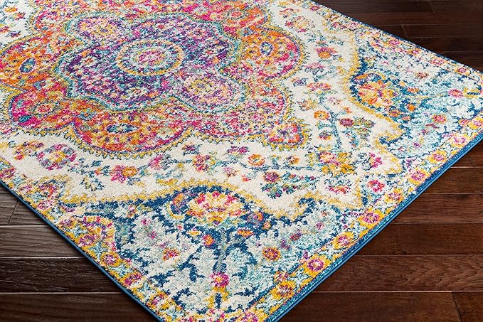 Livabliss Area Rugs - 3x10 Romaine Vintage Boho Fuchsia Mustard Blue Runner Area Rug for Living Room Bedroom - Floral Medallion Stain Resistant Carpet for Kitchen, Nursery, Office (2'7" x 10', Runner)