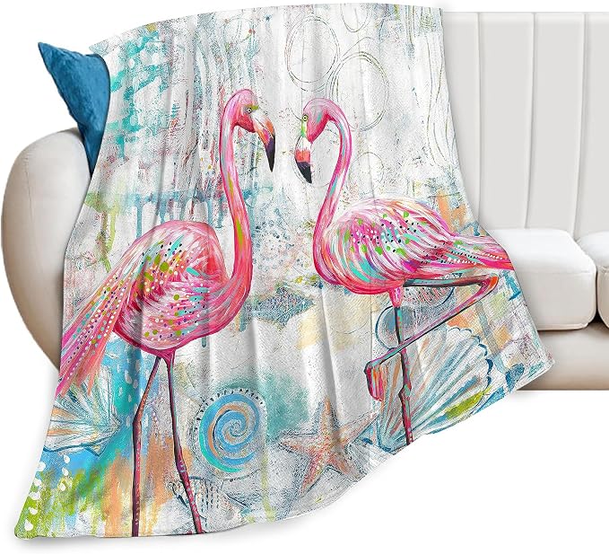 Pink Flamingo Throw Blanket Cozy Plush Flamingos Flannel Fleece Ultra Soft Blankets Lightweight Fuzzy Party Blanket Gifts for Girls Women Men Boys Bed Couch Sofa 60"x50"