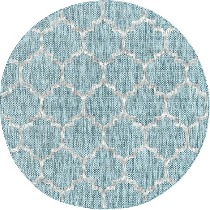 Unique Loom Outdoor Trellis Collection Area Rug (5' 1" Round, Aquamarine/ Gray)