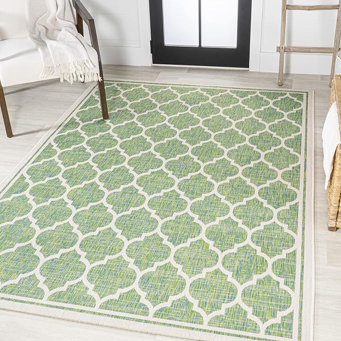 JONATHAN Y Moroccan Trellis Indoor Outdoor Area Rug 9X12 Cream/Green, Trebol Textured Weave for Backyard, Patio, Porch, Easy-Cleaning, High Traffic, Pet-Friendly, Non-Shedding (SMB109I-9)