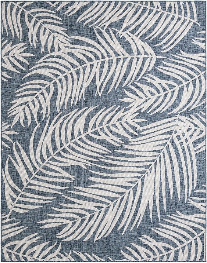Unique Loom Outdoor Botanical Collection Area Rug - Palm (7' 10" x 10' Rectangle Blue/Navy Blue)