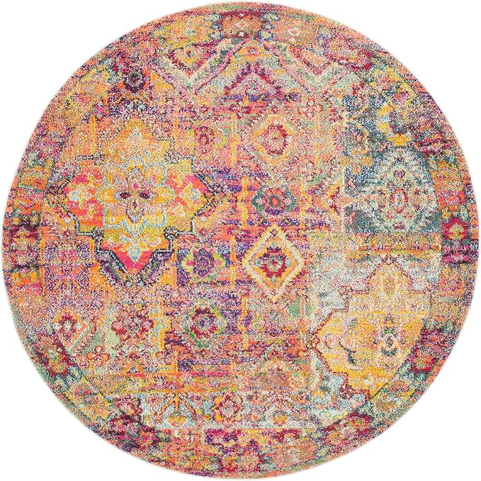 Unique Loom Monterey Collection Area Rug - Aztec (6' 1" Round Multi/Blue)