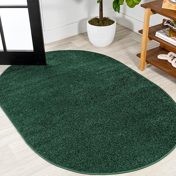 JONATHAN Y Haze Solid Low-Pile Emerald 3x5 Oval Indoor Area Rug, Coastal,Bohemian,Minimalist,Classic, Easy-Cleaning for Living Room,Bedroom,Kitchen,Pet Friendly,Non-Shedding (SEU100L-3OV)