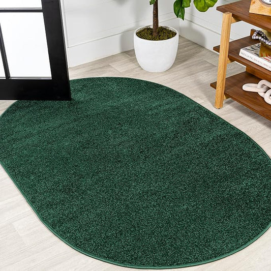 JONATHAN Y Haze Solid Low-Pile Emerald 5x8 Oval Indoor Area Rug, Coastal,Bohemian,Minimalist,Classic, Easy-Cleaning for Living Room,Bedroom,Kitchen,Pet Friendly,Non-Shedding (SEU100L-5OV)