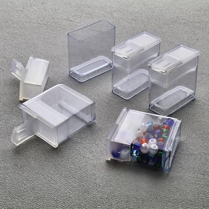 The Beadsmith Clear Plastic Boxes - Rectangle with a Flip Top Cap - 7/16” x 1” x 1-1/4” - Use for Beads, Bath Salts, Wedding & Party Favors, Home or Office Storage - Bag of 100