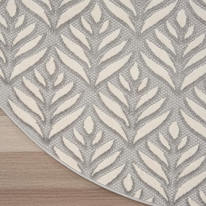 Nourison Home Aloha Indoor/Outdoor Grey 7’10” x Round Area Rug, Easy Cleaning, Non Shedding, Bed Room, Living Room, Dining Room, Backyard, Deck, Patio (8 Round)