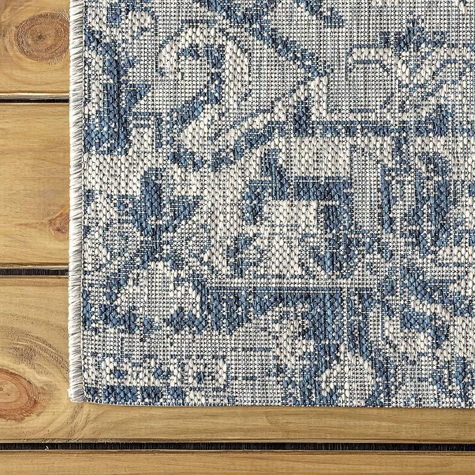 JONATHAN Y Boho Medallion Indoor Outdoor Runner Rug 2X8 Navy/Gray, Estrella Textured Weave for Backyard, Patio, Porch, Easy-Cleaning, High Traffic, Pet-Friendly, Non-Shedding (SMB105B-28)