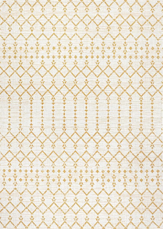 JONATHAN Y Moroccan Geometric Indoor Outdoor Area Rug 8X10 Cream/Yellow, Ourika Textured Weave for Backyard, Patio, Porch, Easy-Cleaning, High Traffic, Pet-Friendly, Non-Shedding (SMB108J-8)