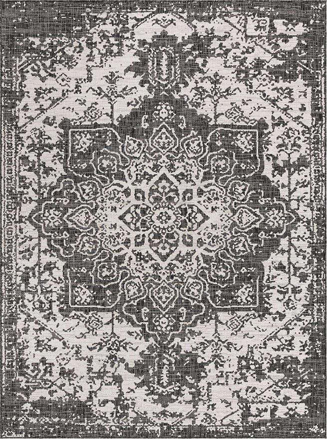 Unique Loom Outdoor Collection Area Rug - Dubai (9' x 12' Rectangle, Charcoal Gray/ Ivory)