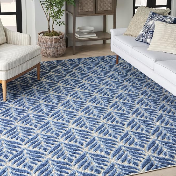 Nourison Home Aloha Blue 7'10" x 10'6" Area Rug - Easy Clean, Non Shedding, Bed Room, Living Room, Dining Room, Kitchen (8' x 11')