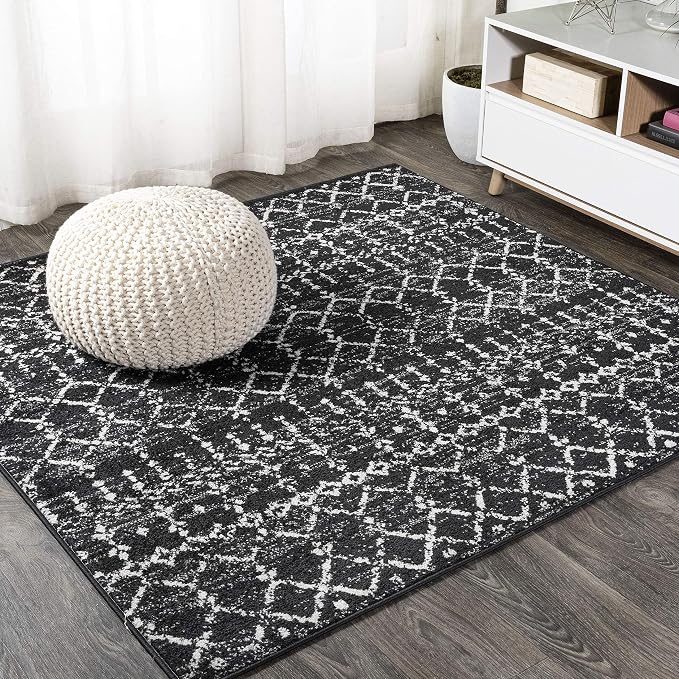 JONATHAN Y Boho Vintage Diamond Black/Ivory Square Area Rug 4X4 ft, Moroccan Hype for Living Room, Bedroom, Kitchen, Office, Easy-Cleaning, High Traffic, Pet-Friendly, Non-Shedding (MOH101D-4SQ)