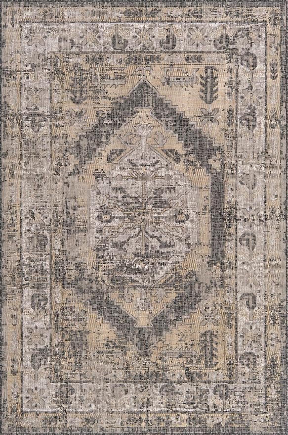 Unique Loom Outdoor Traditional Collection Area Rug - Valeria (6' 1" x 9' Rectangle, Charcoal/ Natural)