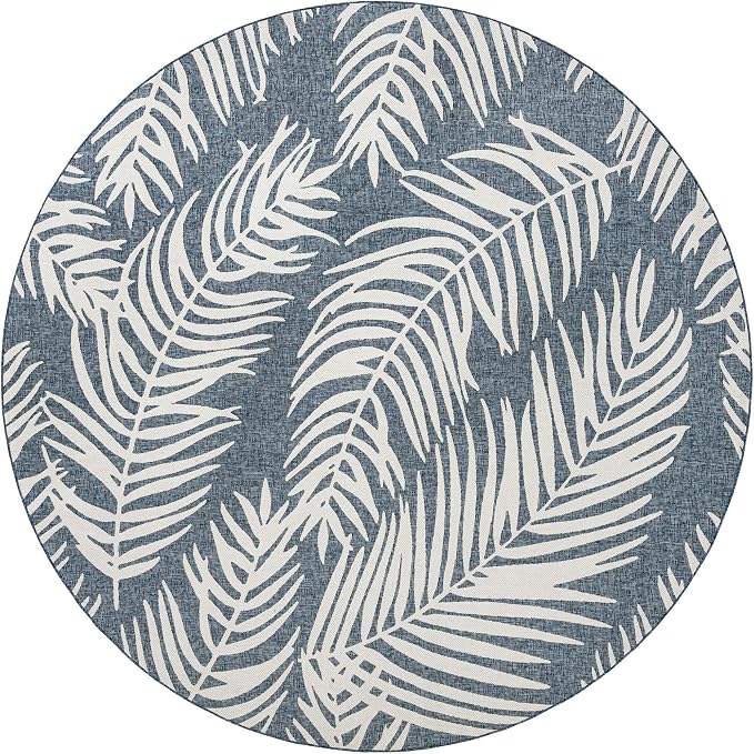 Unique Loom Outdoor Botanical Collection Area Rug - Palm (12' Round Blue/Navy Blue)