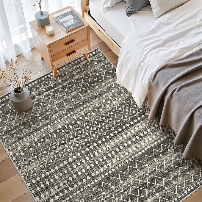 Miukiki 3x4 Washable Area Rug Moroccan Soft Non Slip Entryway Rug Black | Machine Washable 3x4 Rug for Bedroom Kitchen Living Room, Low Pile Indoor Floor Carpet with Vintage Pattern