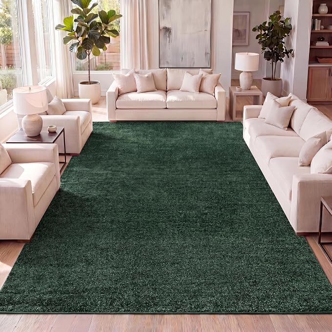 JONATHAN Y Haze Solid Low-Pile Emerald Indoor Area Rug 5x8, Coastal,Bohemian,Minimalist,Classic, Easy-Cleaning for Living Room,Bedroom,Kitchen,Pet Friendly,Non-Shedding (SEU100L-5)