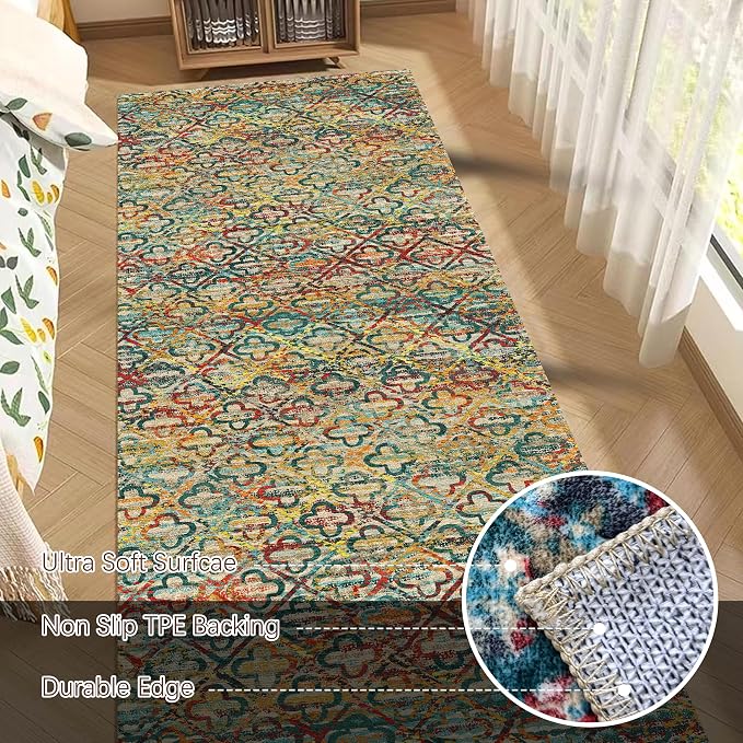 Washable Area Rugs, 2'6'' x 8' - 1/6 Thick - Stain & Water Resistant Non-Slip - Perfect Resistant Rug for Living Room, Bedroom, Nursery, Pet & Child Friendly, Vibrant Colors Rugs, Multicolor