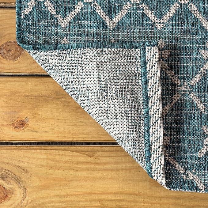 JONATHAN Y Moroccan Geometric Indoor Outdoor Runner Rug 2X8 Teal/Gray, Ourika Textured Weave for Backyard, Patio, Porch, Easy-Cleaning, High Traffic, Pet-Friendly, Non-Shedding (SMB108C-28)