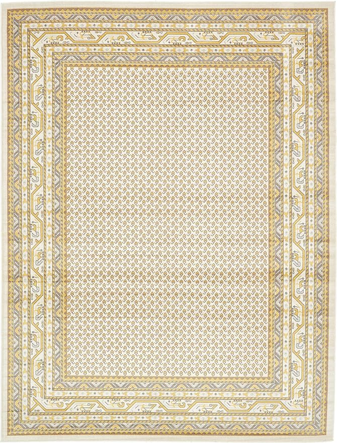 Unique Loom Williamsburg Collection Traditional Border with Dotted Center Area Rug, Rectangular 9' 0" x 12' 0", Beige/Yellow