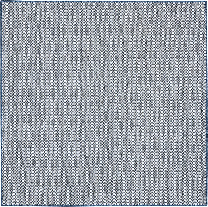 Nourison Home Courtyard Ivory Blue 4' x Square Area Rug - Easy Clean, Non Shedding, Bed Room, Living Room, Dining Room, Kitchen (4' x Square)